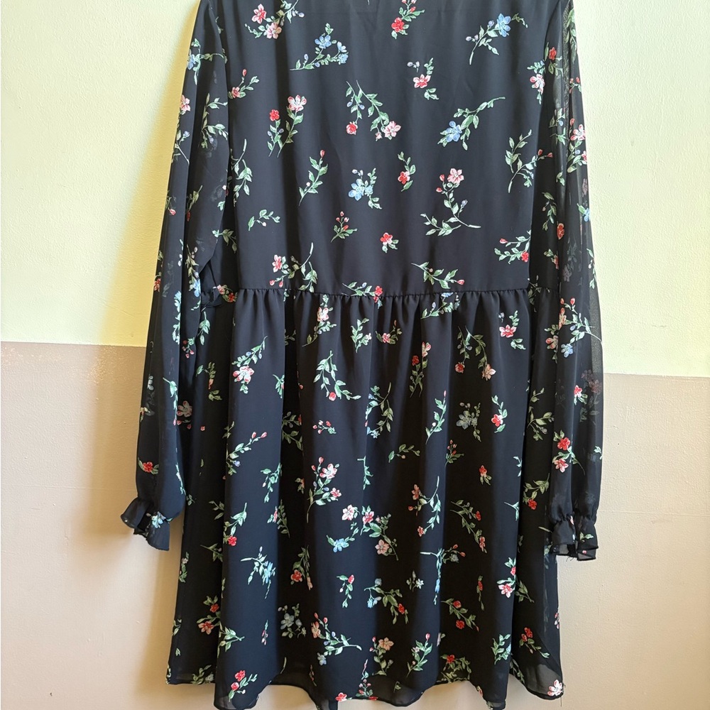 Divided Black Dress with Floral Accents